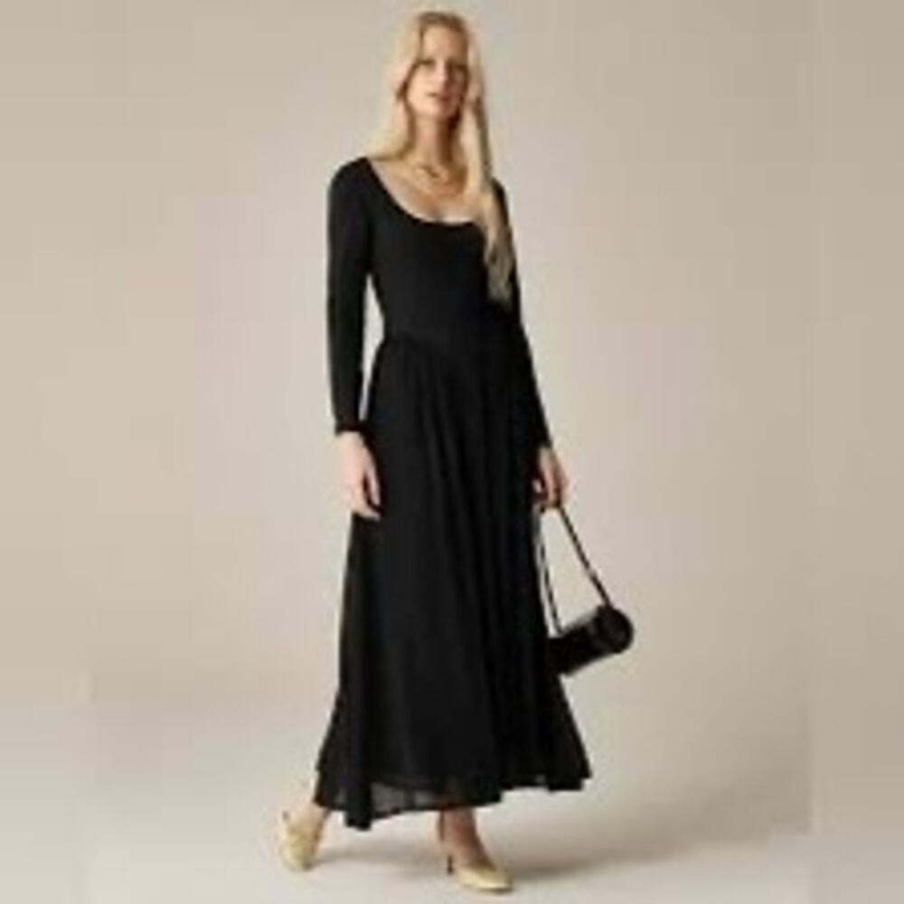 NWT J.Crew Ballet Dress Chiffon Skirt Black Long Sleeve Midi Dress M CI831